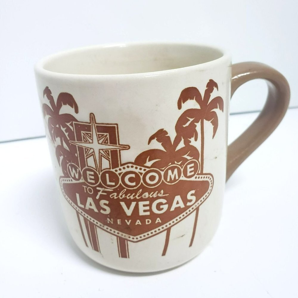 Vtg las vegas coffee mug stone marbled design brown handle